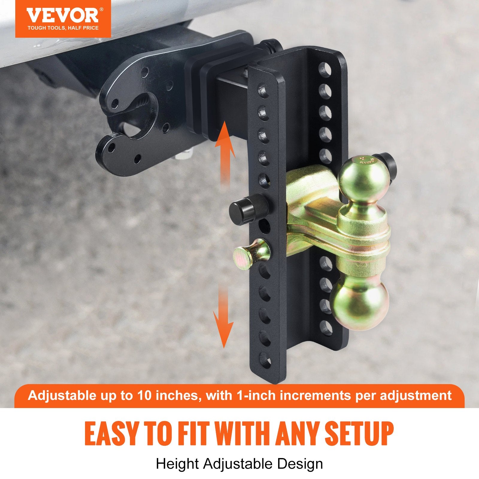 Adjustable Trailer Hitch, 25 cm Drop & 21.59 cm Rise Hitch Ball Mount with 6.35 cm Receiver Solid Tube, 6577 V952-SQTQJTCB2522KIQK5V0