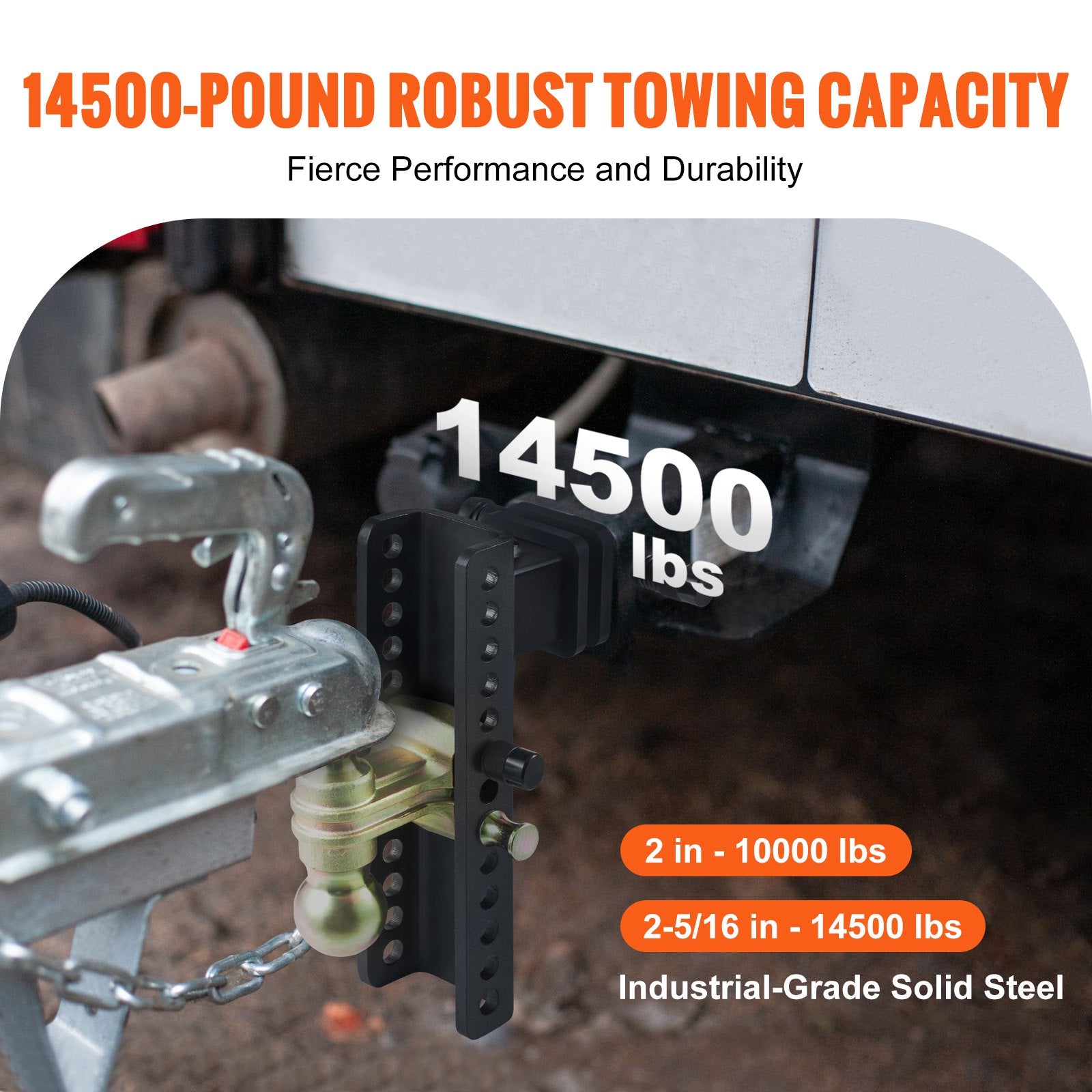 Adjustable Trailer Hitch, 25 cm Drop & 21.59 cm Rise Hitch Ball Mount with 6.35 cm Receiver Solid Tube, 6577 V952-SQTQJTCB2522KIQK5V0