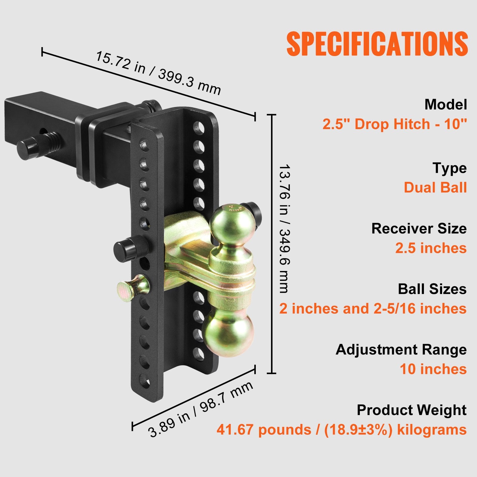 Adjustable Trailer Hitch, 25 cm Drop & 21.59 cm Rise Hitch Ball Mount with 6.35 cm Receiver Solid Tube, 6577 V952-SQTQJTCB2522KIQK5V0