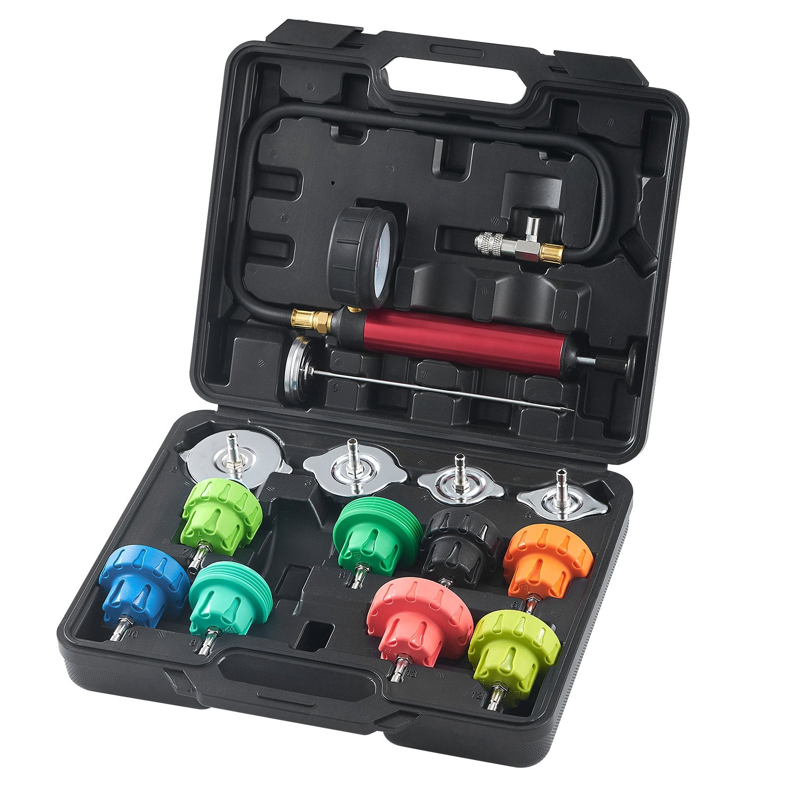 14 pcs Universal Radiator Pressure Tester Kit, Coolant Pressure Tester Kit with Manual Pump and Color-coded V952-SRQLQYYLCSY192TC2V0