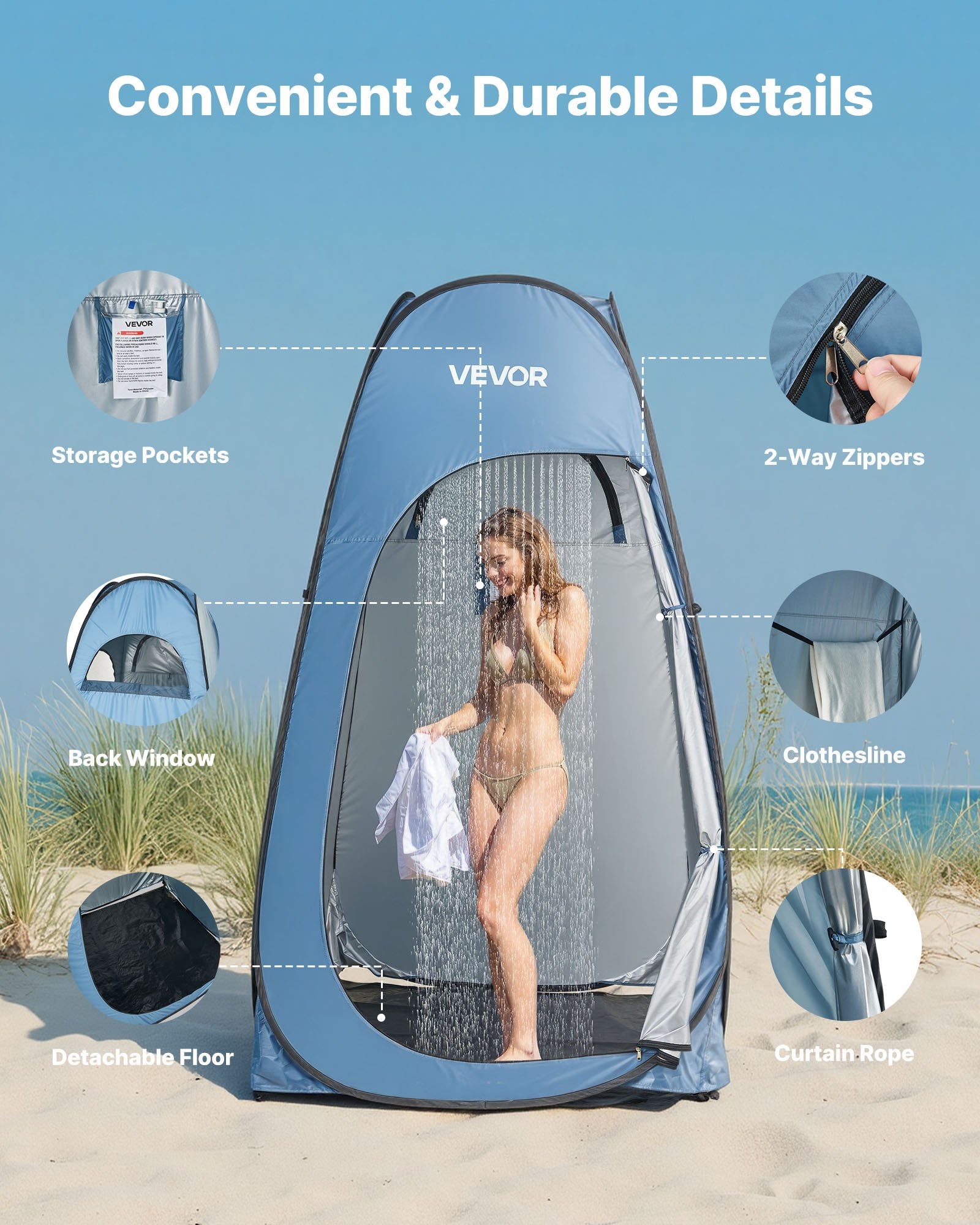 Pop up Shower Tent, Instant Portable Privacy Tent Changing Room with Hanging Bag, Ground Stakes, Ropes, Carry V952-SRZPDCSWPJL4Q16FQ001V0