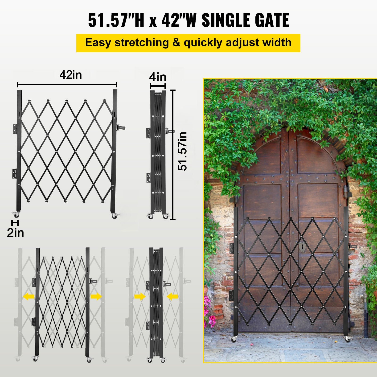 Single Folding Security Gate Folding Door Gate 37"W x 48"H Scissor Gate V952-SSFDMDM0.91X1.22MV0