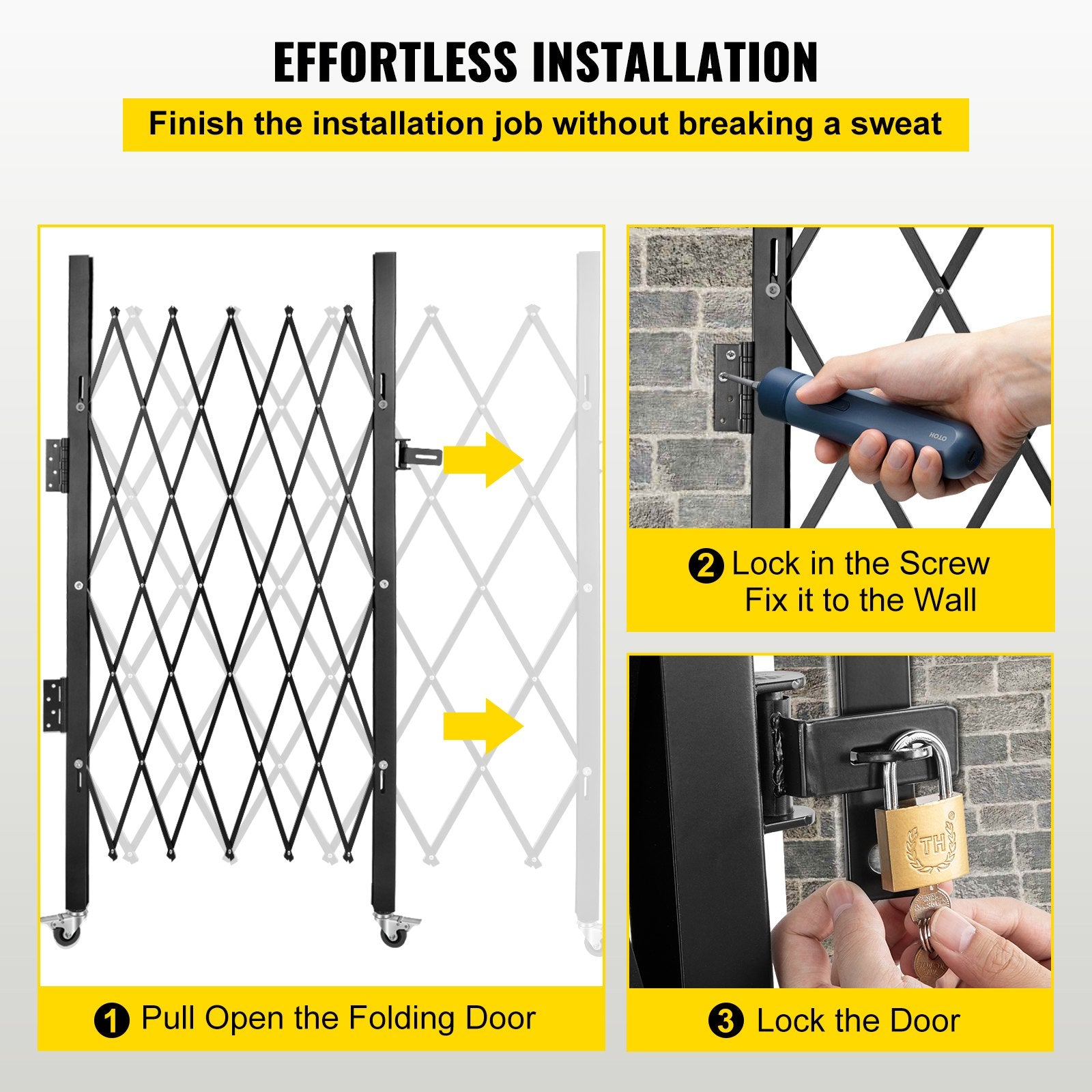 Single Folding Security Gate Folding Door Gate 37"W x 48"H Scissor Gate V952-SSFDMDM0.91X1.22MV0