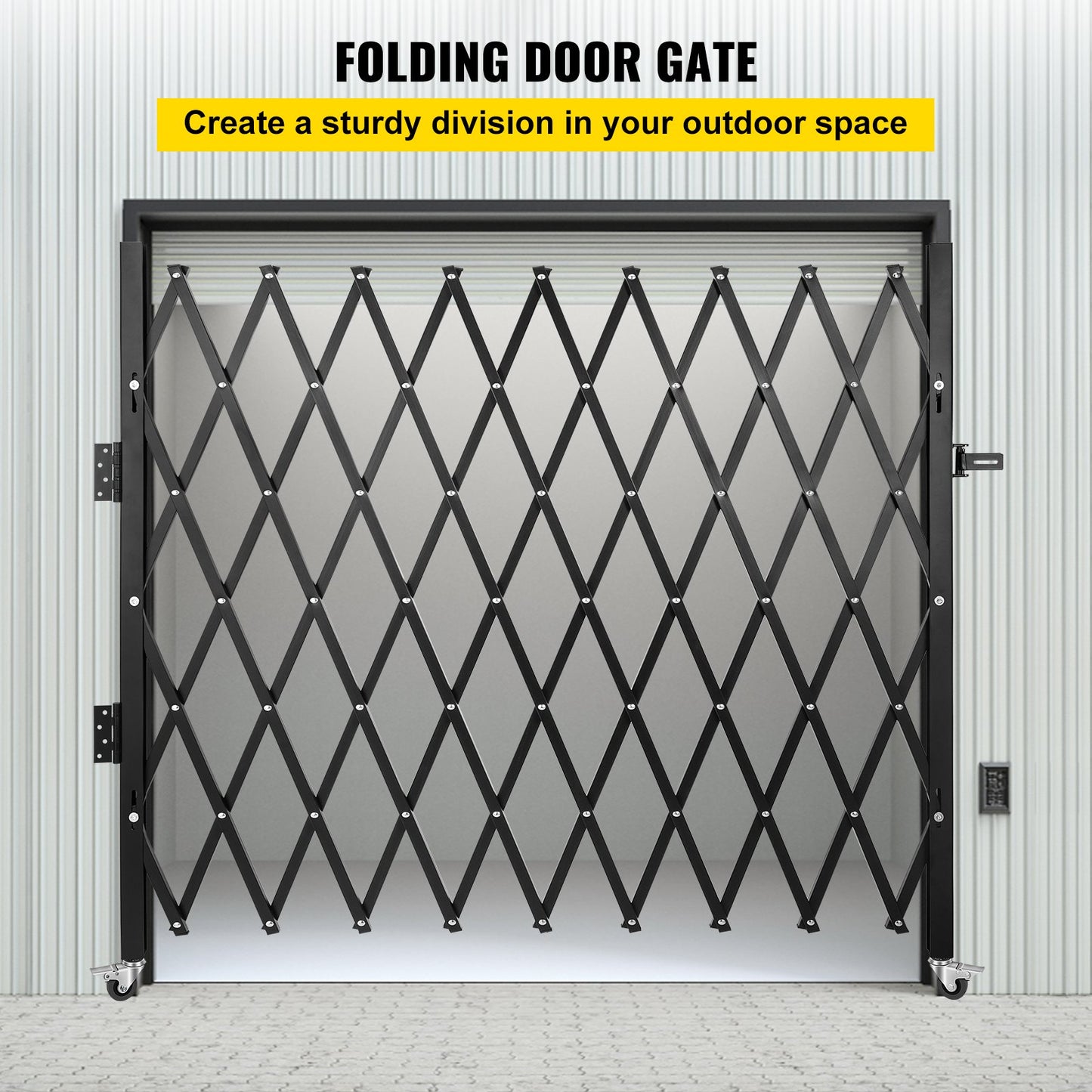 Single Folding Security Gate, 85" H x 95" W Folding Door Gate, Steel Accordion Security Gate, Flexible V952-SSFDMDM2X2.28M001V0