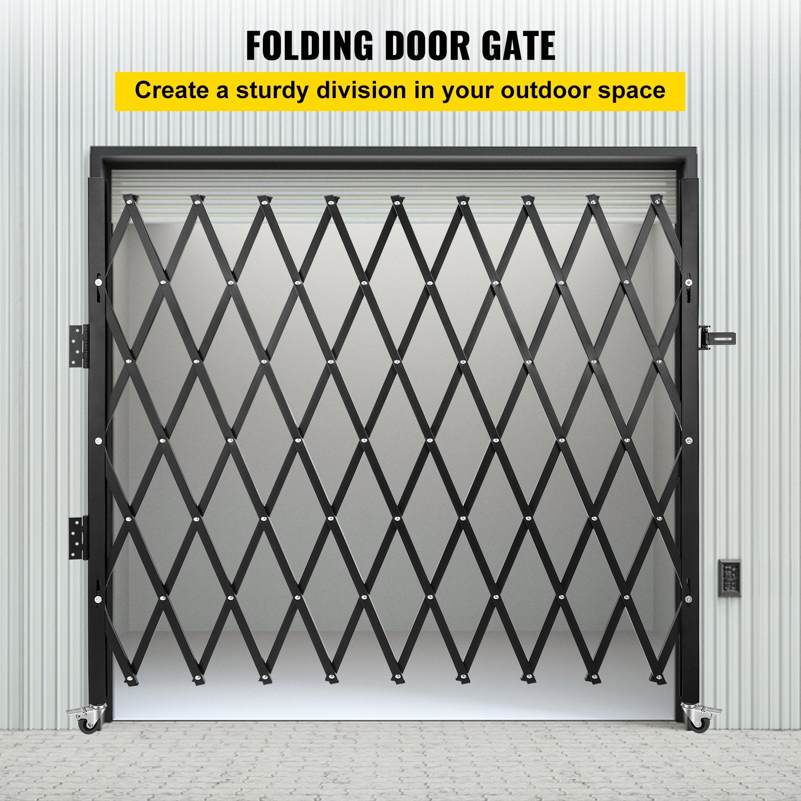 Single Folding Security Gate, 85" H x 95" W Folding Door Gate, Steel Accordion Security Gate, Flexible V952-SSFDMDM2X2.28M001V0