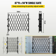 Single Folding Security Gate, 85" H x 95" W Folding Door Gate, Steel Accordion Security Gate, Flexible V952-SSFDMDM2X2.28M001V0