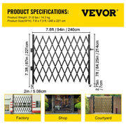 Single Folding Security Gate, 85" H x 95" W Folding Door Gate, Steel Accordion Security Gate, Flexible V952-SSFDMDM2X2.28M001V0