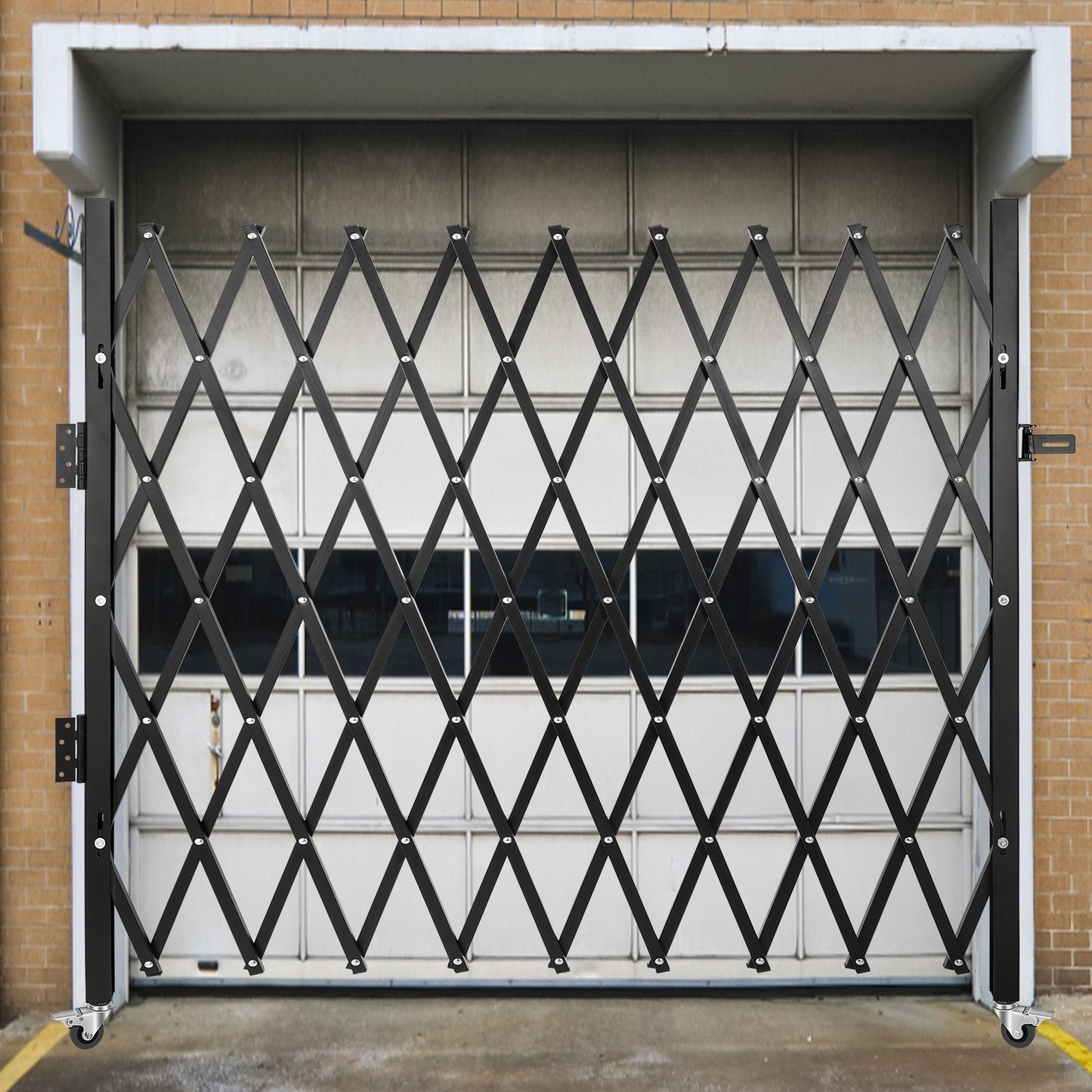 Single Folding Security Gate, 85" H x 95" W Folding Door Gate, Steel Accordion Security Gate, Flexible V952-SSFDMDM2X2.28M001V0