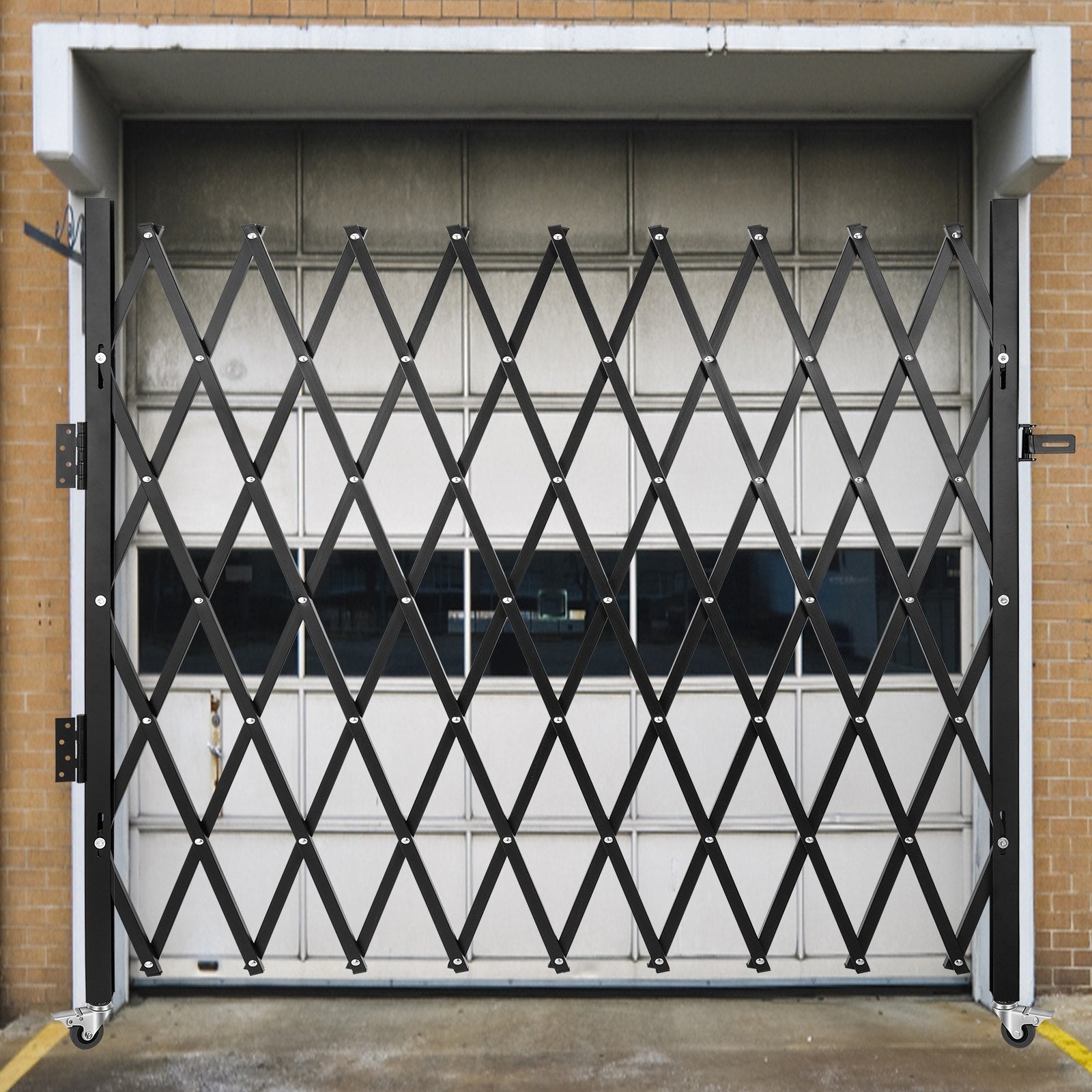 Single Folding Security Gate, 85" H x 95" W Folding Door Gate, Steel Accordion Security Gate, Flexible V952-SSFDMDM2X2.28M001V0
