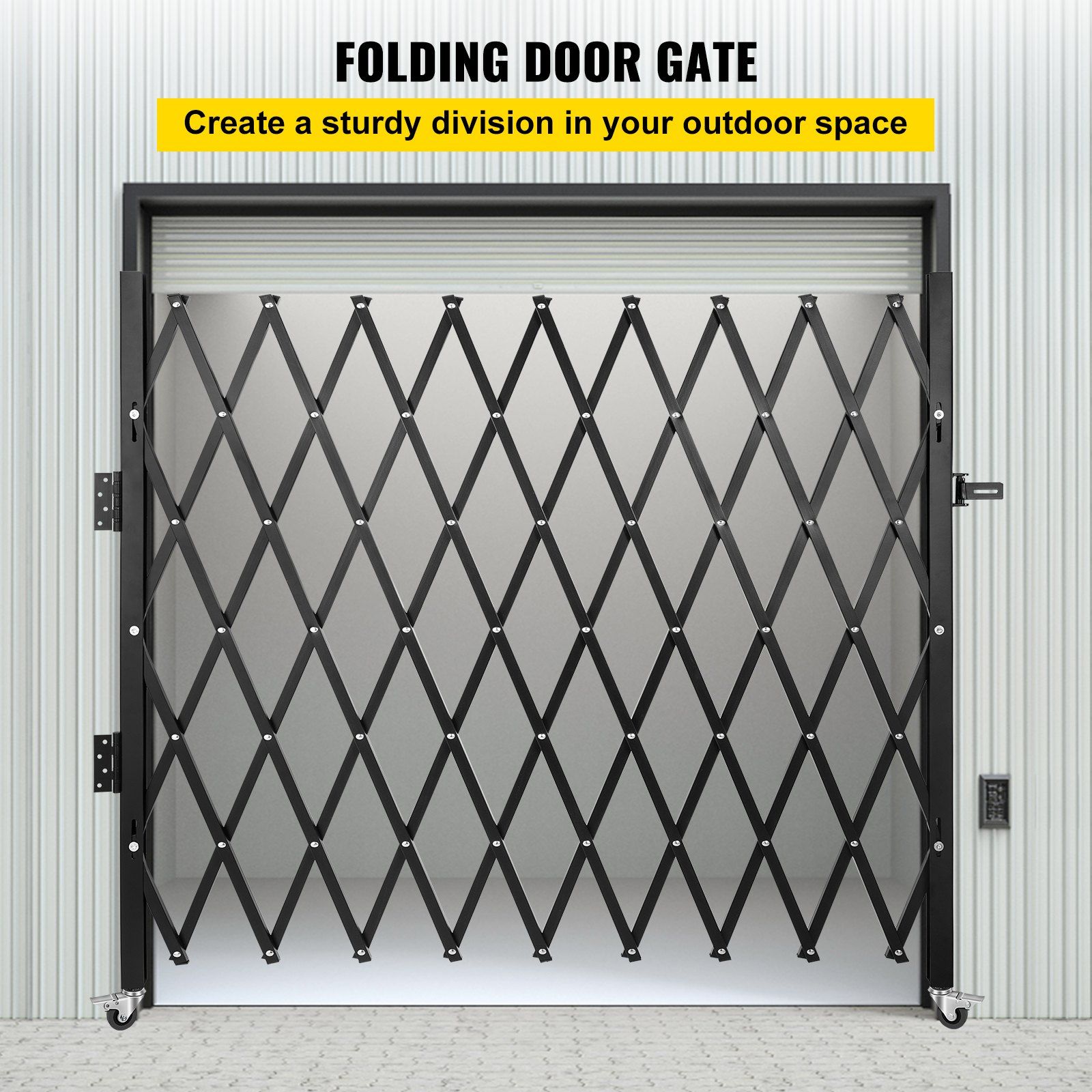 Single Folding Security Gate, 216 x 221 cm Folding Door Gate, Steel Accordion Security Gate, Flexible V952-SSFDMDM2X2M000001V0