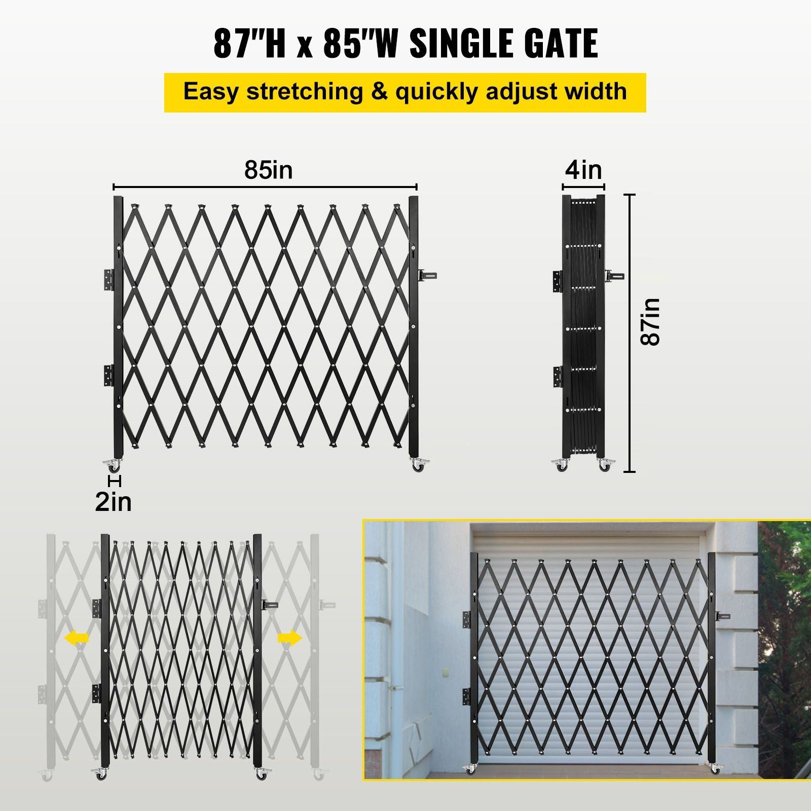 Single Folding Security Gate, 216 x 221 cm Folding Door Gate, Steel Accordion Security Gate, Flexible V952-SSFDMDM2X2M000001V0