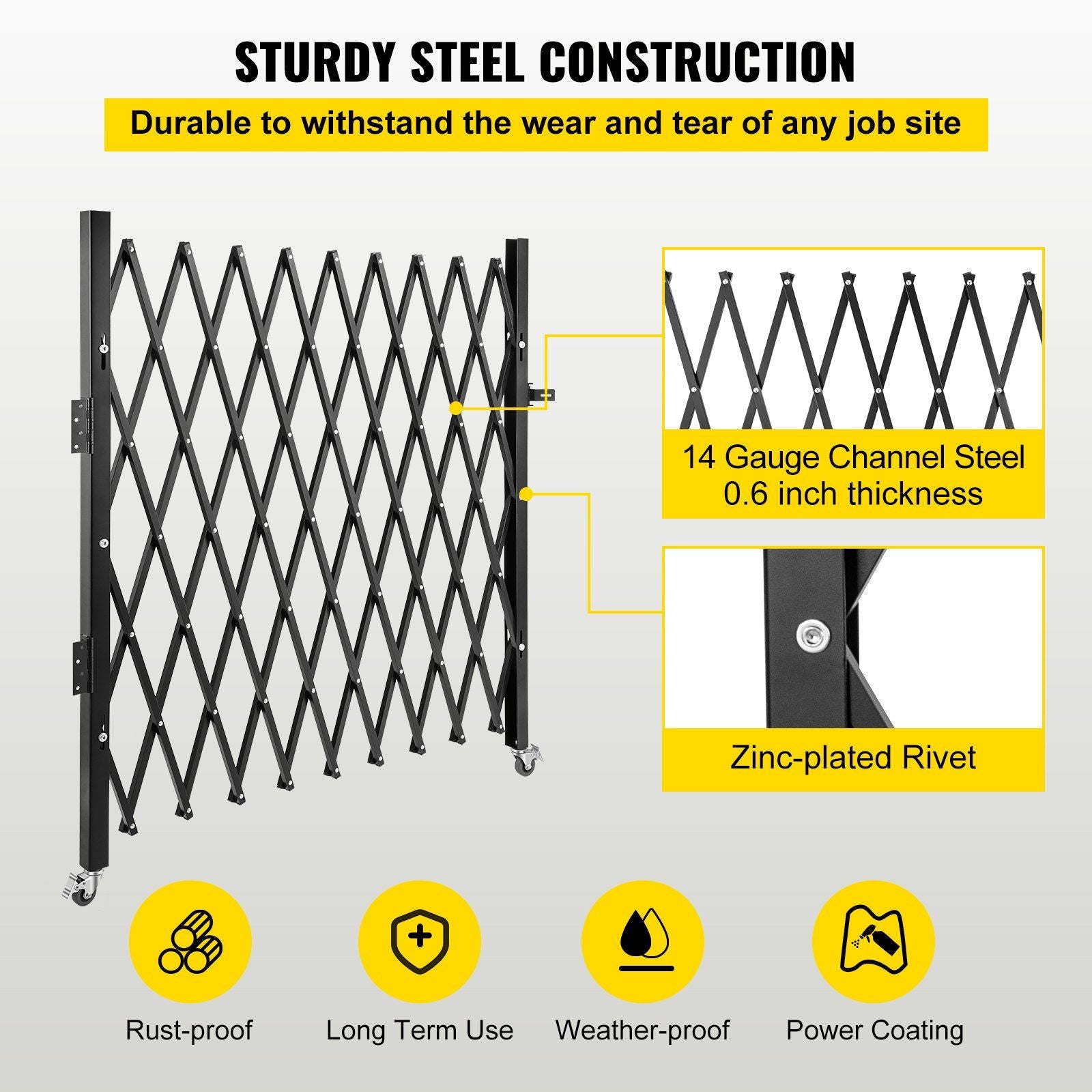 Single Folding Security Gate, 216 x 221 cm Folding Door Gate, Steel Accordion Security Gate, Flexible V952-SSFDMDM2X2M000001V0