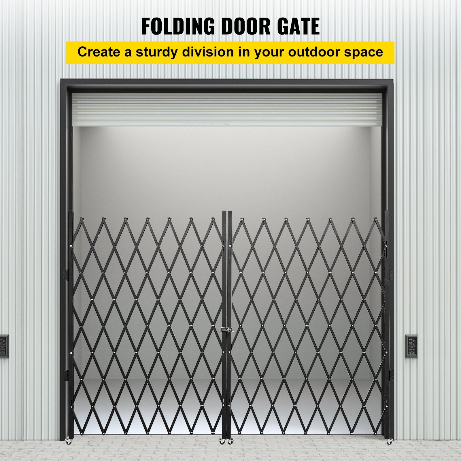 Double Folding Security Gate Folding Door Gate 5.1' H x 10.2' W Scissor Gate V952-SSFDMSM1.5X3M0001V0