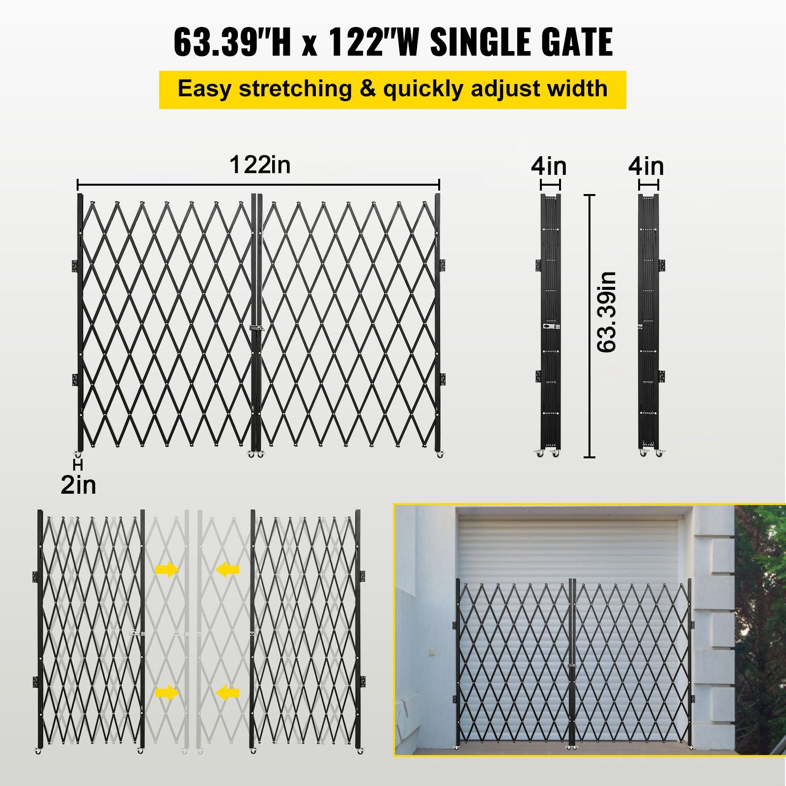 Double Folding Security Gate Folding Door Gate 5.1' H x 10.2' W Scissor Gate V952-SSFDMSM1.5X3M0001V0