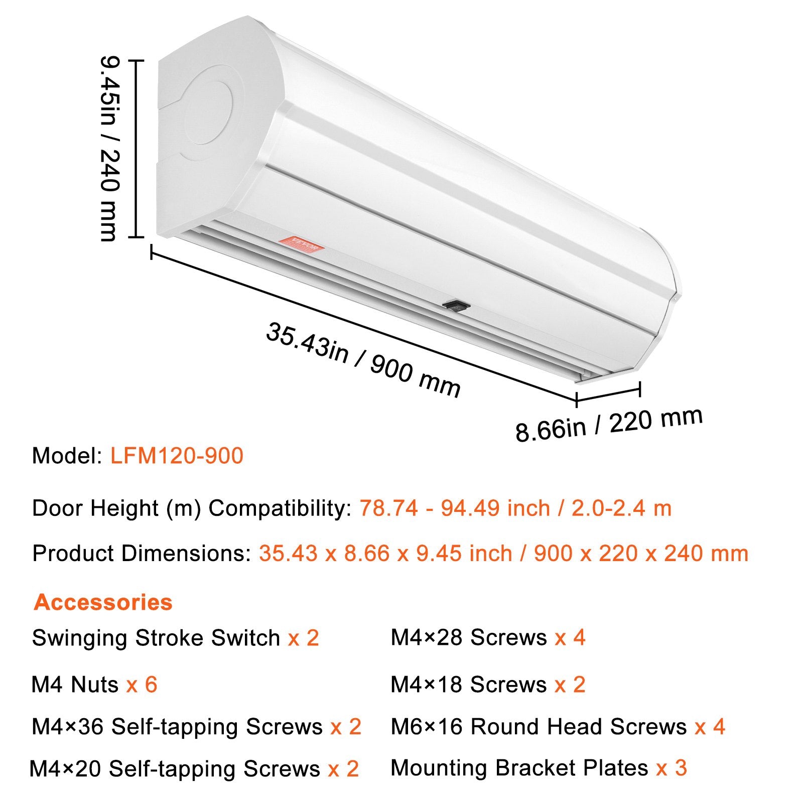 0.9m Commercial Indoor Air Curtain Super Power 2 Speeds 1528m3/h, UL Certified Wall Mounted Air Curtains for V952-SSFMJ36YCLXSL4IF0V3