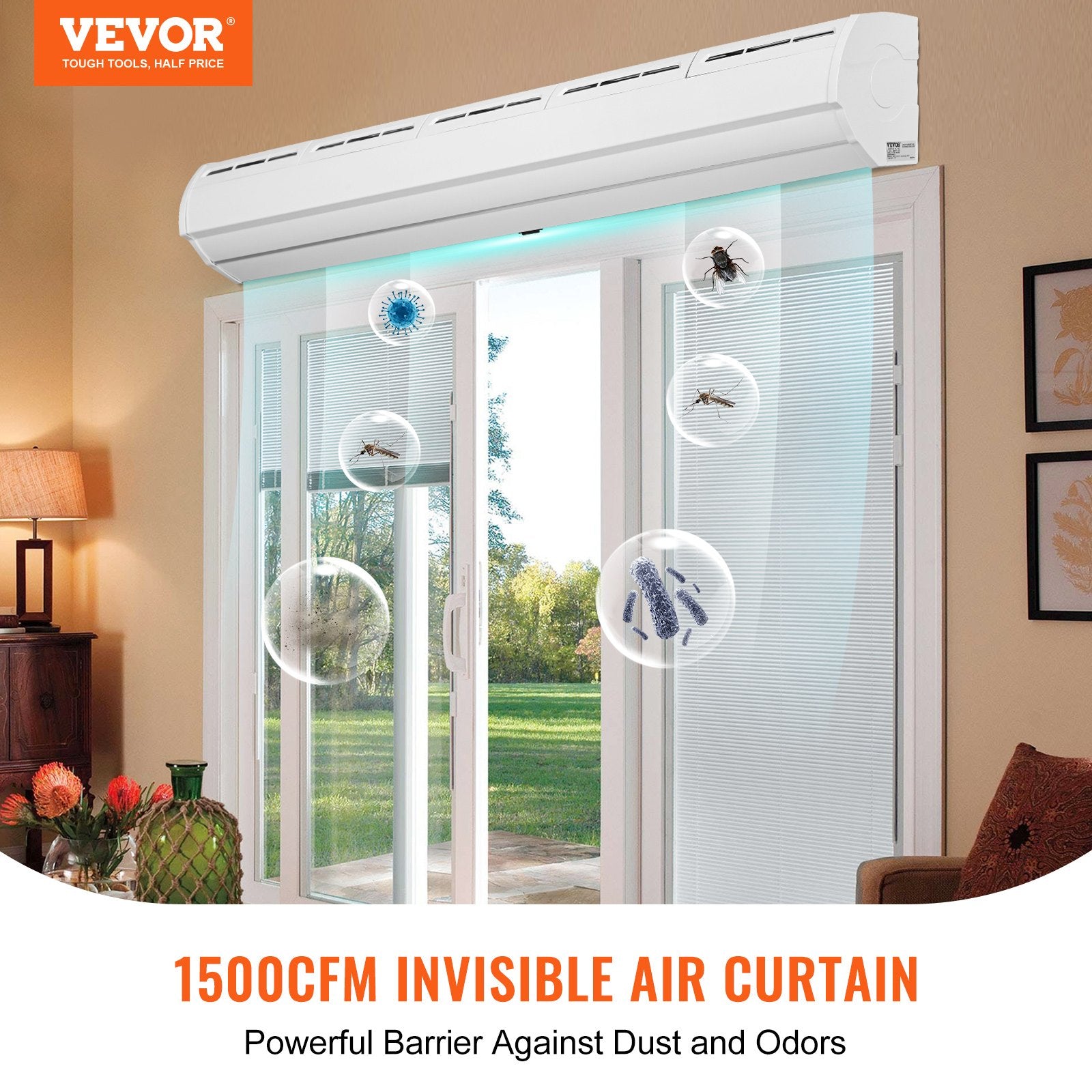 1.5m Commercial Indoor Air Curtain Super Power 2 Speeds 2547m3/h, UL Certified Wall Mounted Air Curtains for V952-SSFMJ60YCLXSS79SQV3