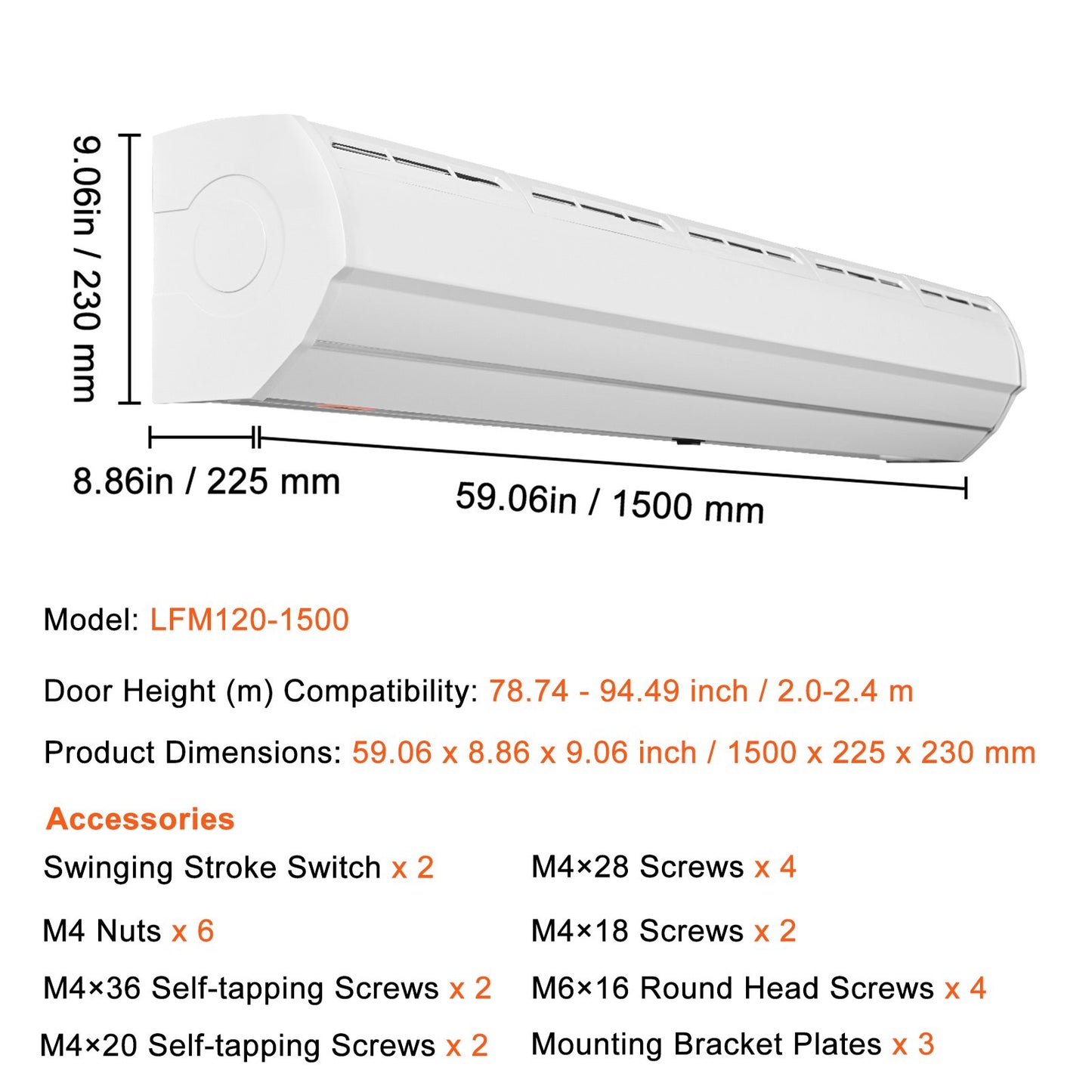 1.5m Commercial Indoor Air Curtain Super Power 2 Speeds 2547m3/h, UL Certified Wall Mounted Air Curtains for V952-SSFMJ60YCLXSS79SQV3