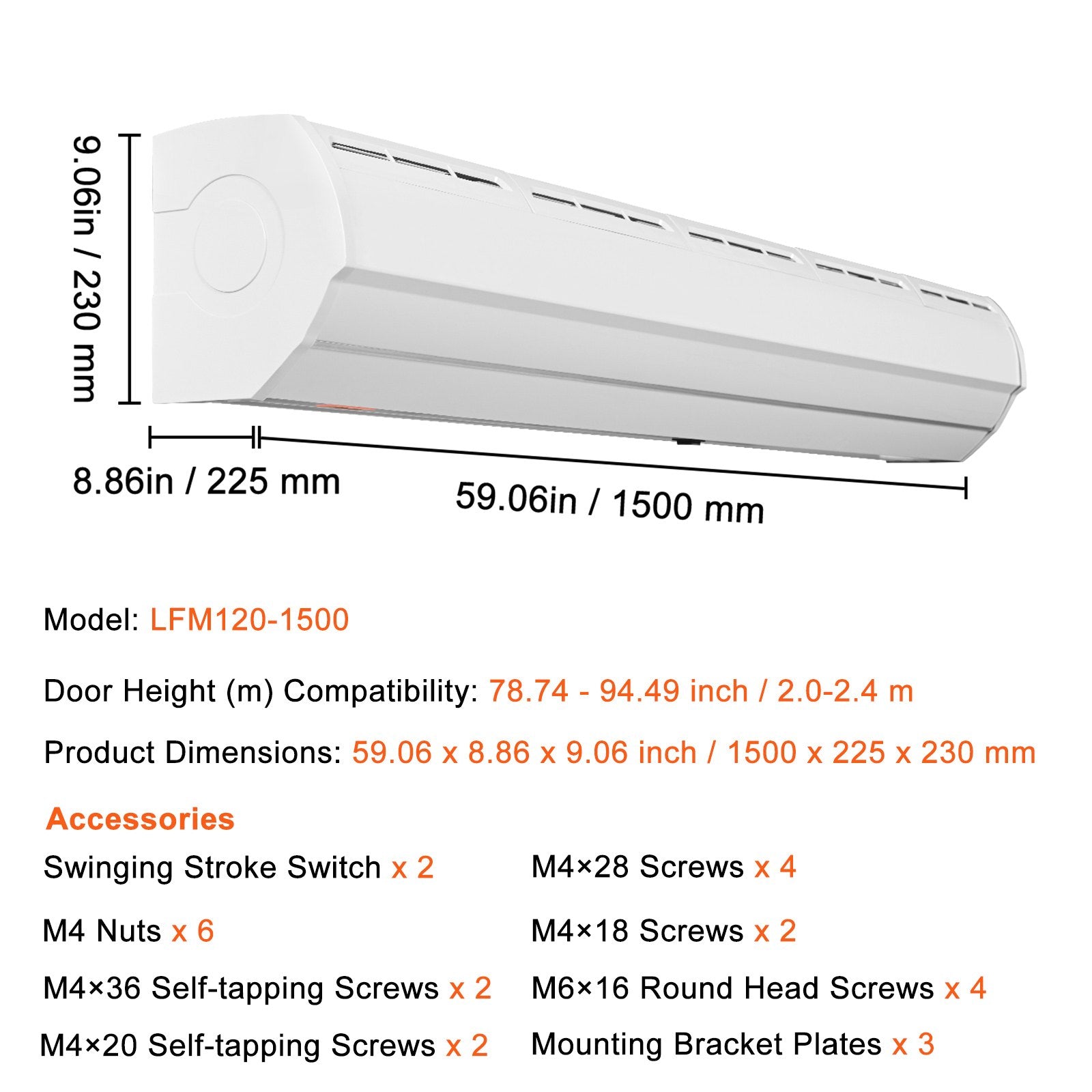 1.5m Commercial Indoor Air Curtain Super Power 2 Speeds 2547m3/h, UL Certified Wall Mounted Air Curtains for V952-SSFMJ60YCLXSS79SQV3