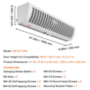 1.1m Commercial Indoor Air Curtain Super Power 2 Speeds 2292m_/h, UL Certified Wall Mounted Air Curtains for V952-SSFMJGLS42YC27WPTV3