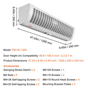 1.2m Commercial Indoor Air Curtain Super Power 2 Speeds 2802m_/h, UL Certified Wall Mounted Air Curtains for V952-SSFMJGLS48YC00SCAV3