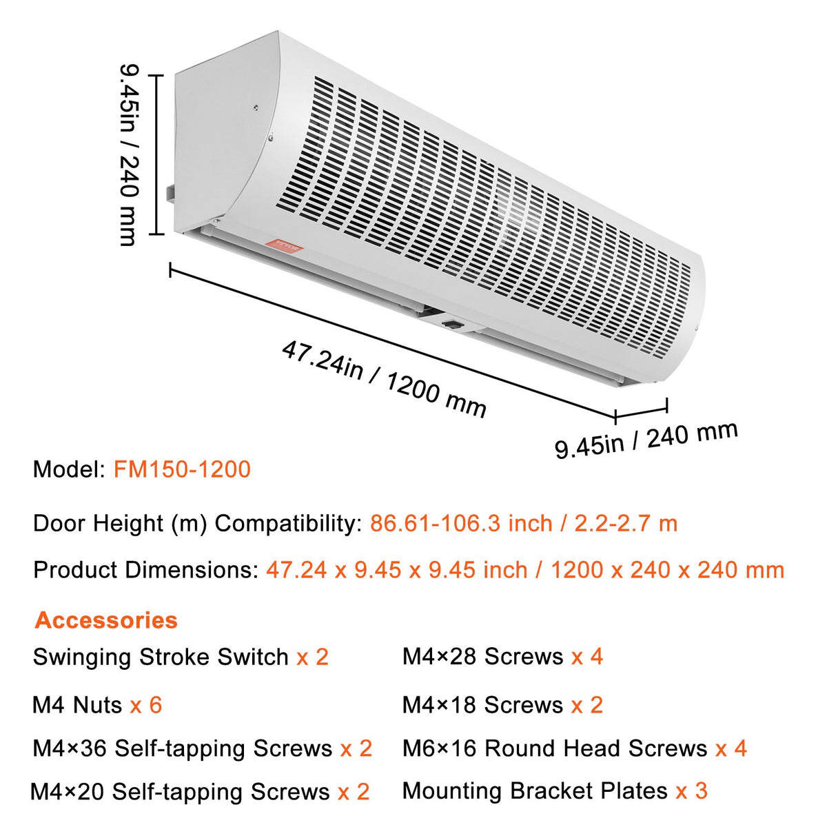 1.2m Commercial Indoor Air Curtain Super Power 2 Speeds 2802m_/h, UL Certified Wall Mounted Air Curtains for V952-SSFMJGLS48YC00SCAV3