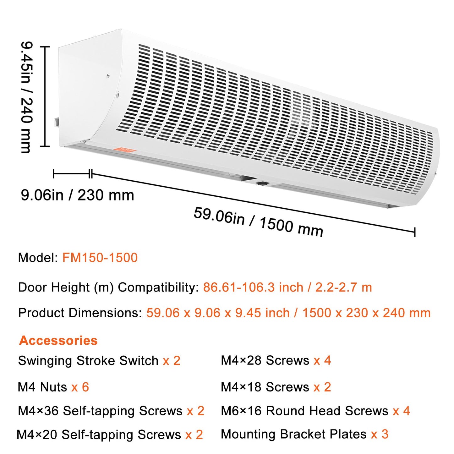 1.5m Commercial Indoor Air Curtain Super Power 2 Speeds 3566m3/h, UL Certified Wall Mounted Air Curtains for V952-SSFMJGLS60YCNI4WQV3