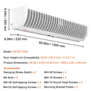 1.5m Commercial Indoor Air Curtain Super Power 2 Speeds 3566m3/h, UL Certified Wall Mounted Air Curtains for V952-SSFMJGLS60YCNI4WQV3