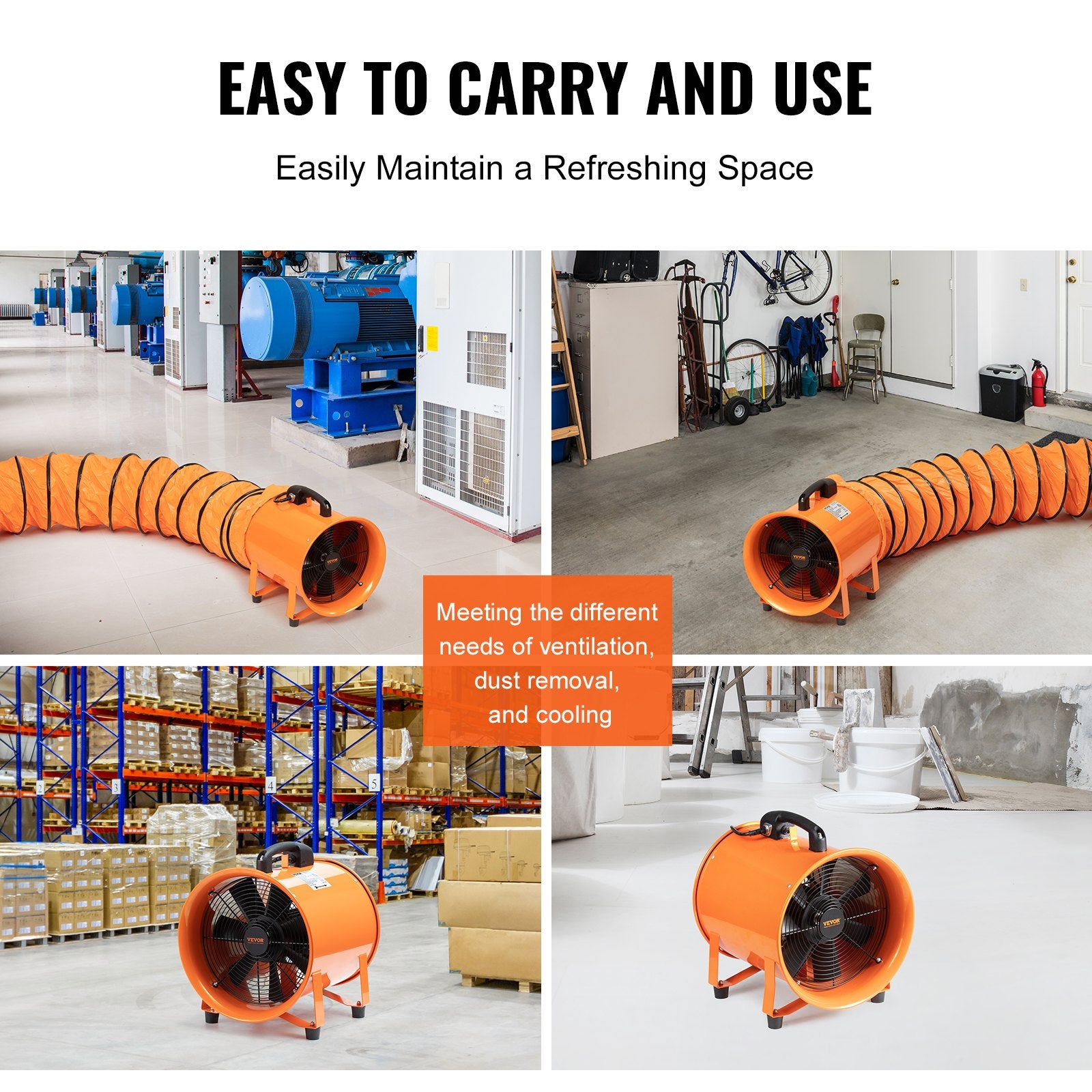 Portable Ventilator, 254mm/10inch Heavy Duty Cylinder Fan with 10m Duct Hose, 300W Strong Shop Exhaust Blower V952-SSG230W1010IN06RWV3