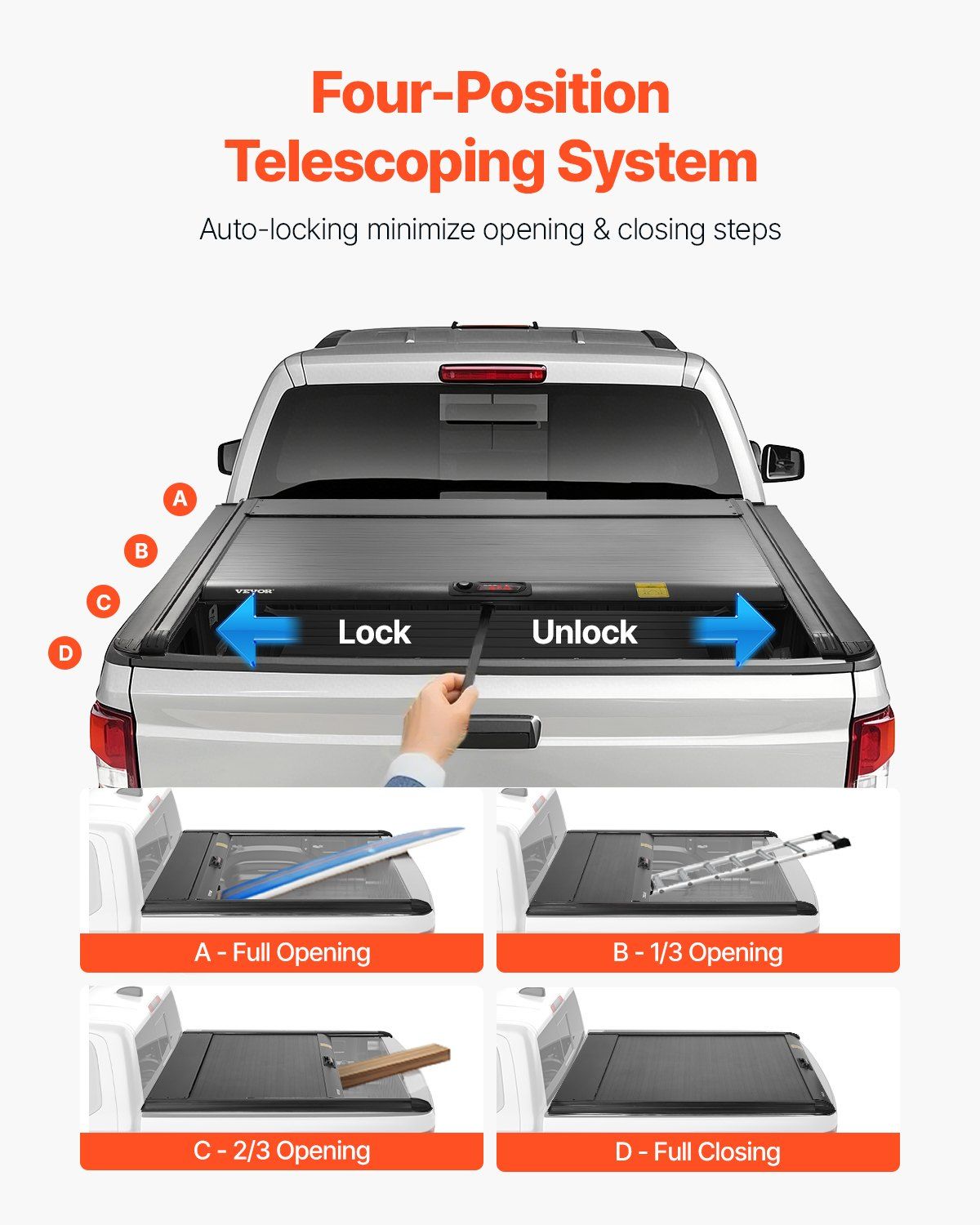 Retractable Tonneau Cover, 5.5 ft Hard Retractable Tonneau Cover with Built-in Drainage Pipe for 2021-2024 V952-SSHBXGZDKFORIB2N2V0