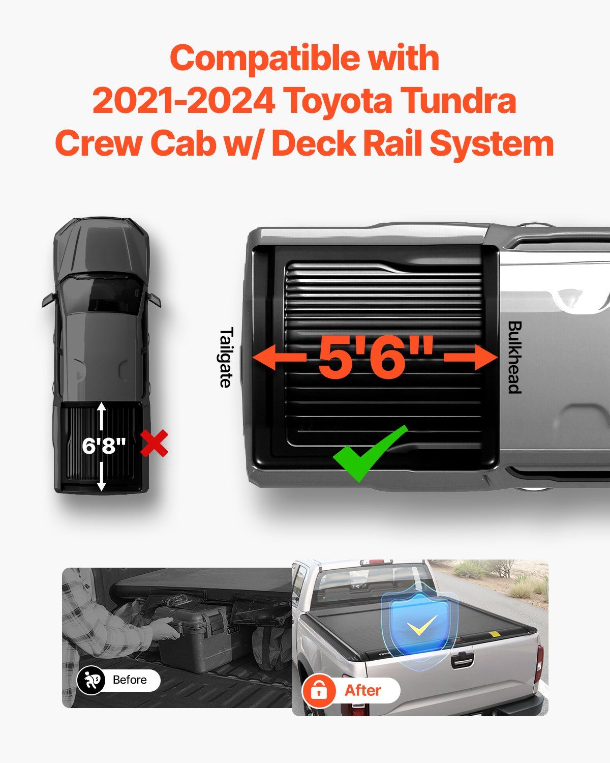Retractable Tonneau Cover, 5.5 ft Retractable Tonneau Cover with Built-in Drainage Pipe for 2021-2024 Toyota V952-SSHBXGZDKTOYIUNRNV0