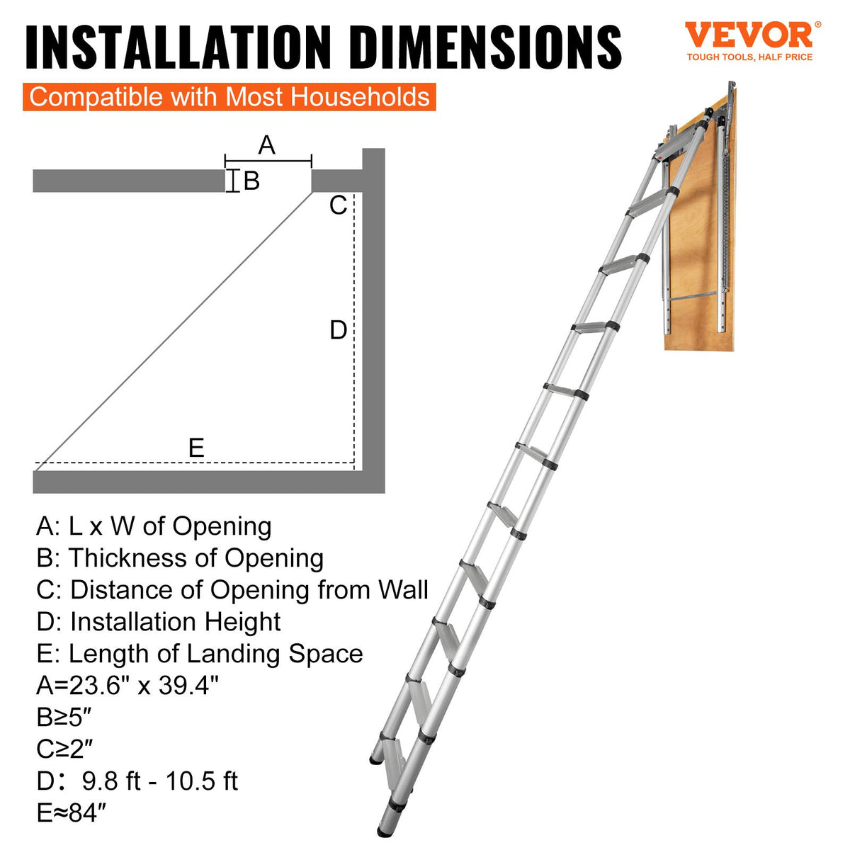 Attic Ladder Telescoping, 158.76kg Capacity, 100cm x 59.94cm,Multi-Purpose Aluminium Extension, Lightweight V952-SSKKSGLTLHJ3RSMJGV0