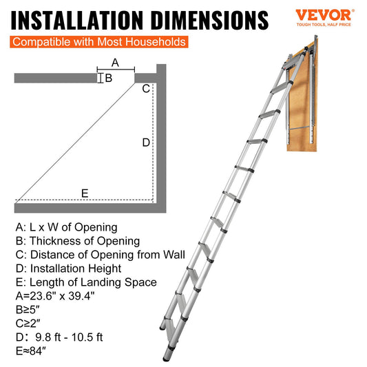 Attic Ladder Telescoping, 158.76kg Capacity, 100cm x 59.94cm,Multi-Purpose Aluminium Extension, Lightweight V952-SSKKSGLTLHJ3RSMJGV0