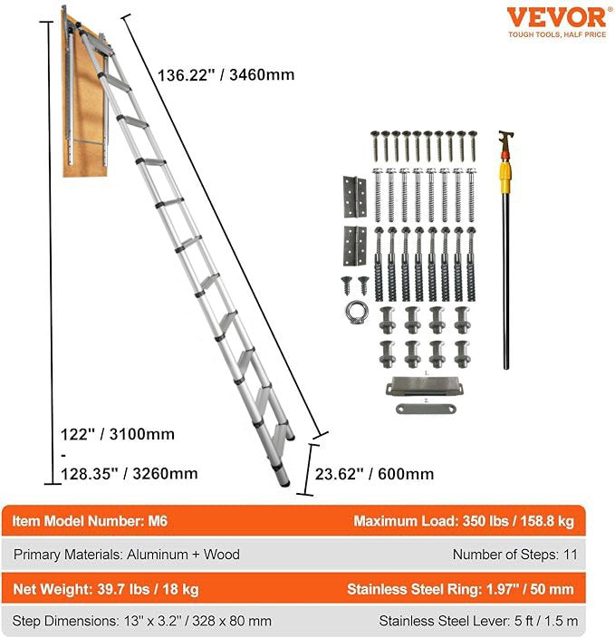 Attic Ladder Telescoping, 158.76kg Capacity, 100cm x 59.94cm,Multi-Purpose Aluminium Extension, Lightweight V952-SSKKSGLTLHJ3RSMJGV0