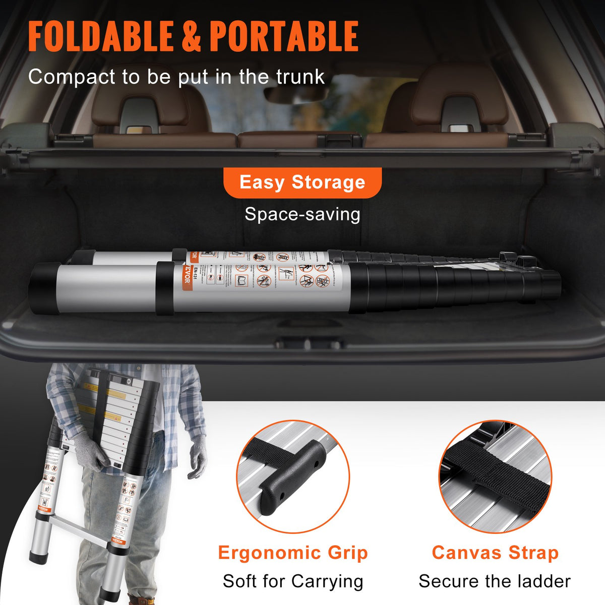 Telescoping Ladder Aluminum Extension Step 12.5 ft Multi-purpose Portable V952-SSLTN125170KGIL80V0
