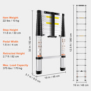 Telescoping Ladder Aluminum Extension Step 12.5 ft Multi-purpose Portable V952-SSLTN125170KGIL80V0