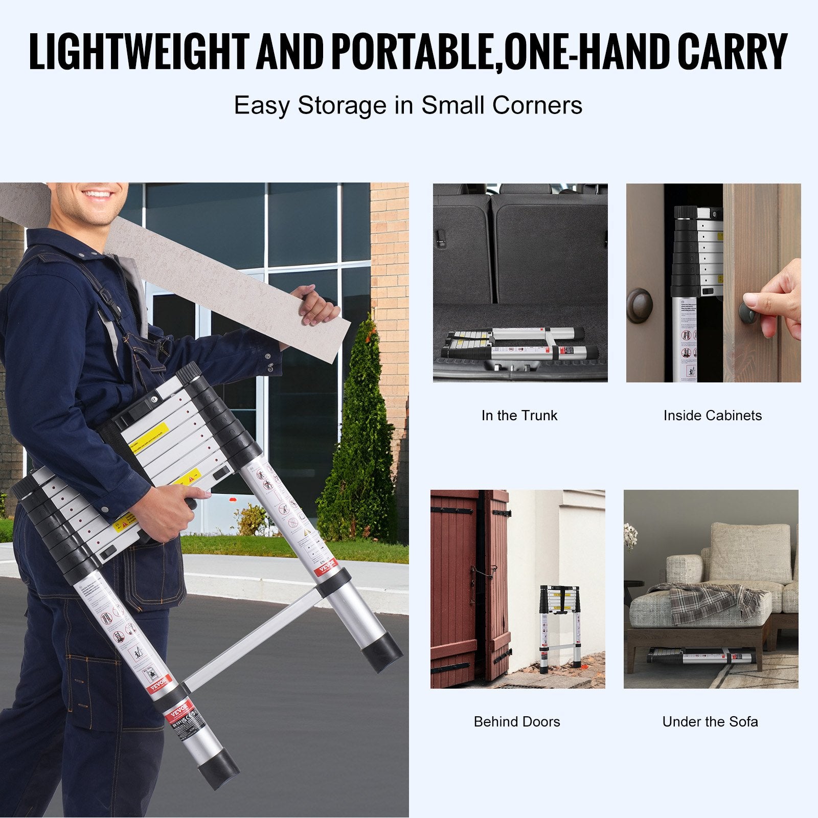 Telescoping Extension Ladder 8.5FT One-button Retraction 375 LBS Capacity V952-SSLTNLSLK85FO00LTV0