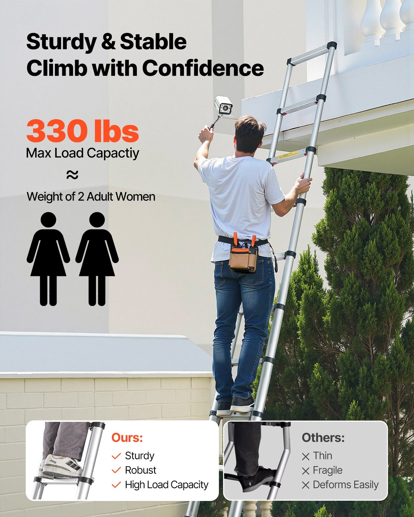3.8m Telescoping Ladder, Aluminum Lightweight Multi-Purpose Collapsible Extension, One-Touch Retraction V952-SSLTNLSLKJBF2VP1Z001V0