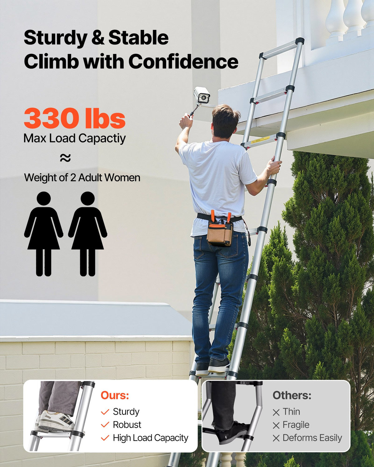 3.8m Telescoping Ladder, Aluminum Lightweight Multi-Purpose Collapsible Extension, One-Touch Retraction V952-SSLTNLSLKJBF2VP1Z001V0