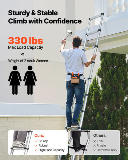 3.8m Telescoping Ladder, Aluminum Lightweight Multi-Purpose Collapsible Extension, One-Touch Retraction V952-SSLTNLSLKJBF2VP1Z001V0