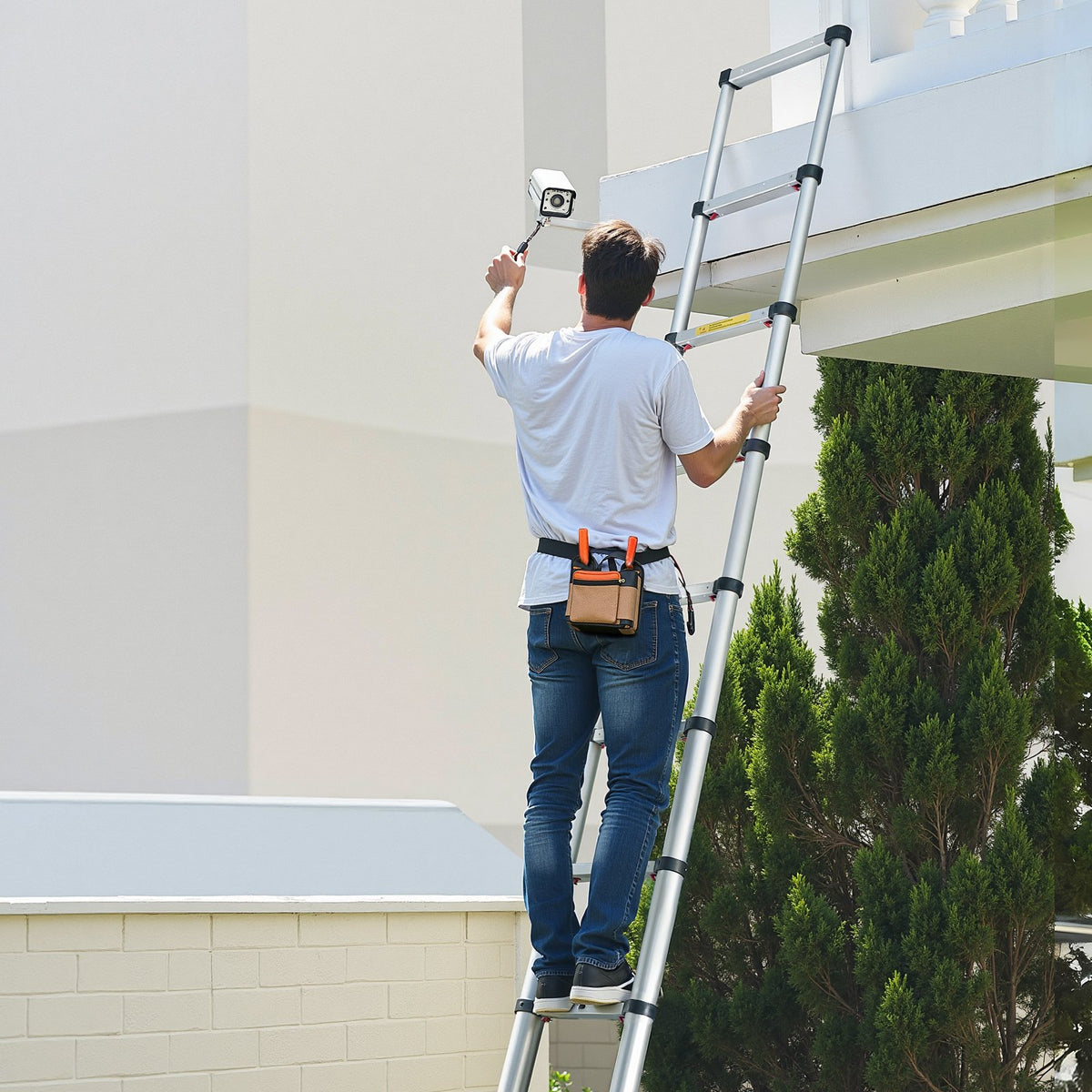 3.8m Telescoping Ladder, Aluminum Lightweight Multi-Purpose Collapsible Extension, One-Touch Retraction V952-SSLTNLSLKJBF2VP1Z001V0