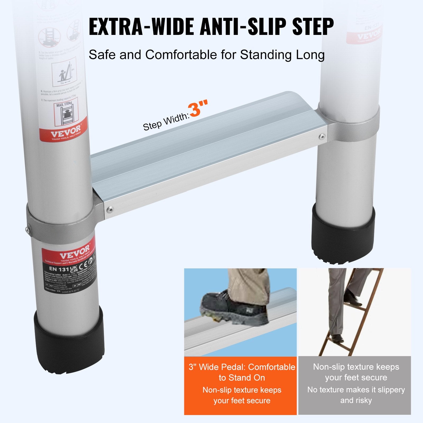 Telescoping Extension Ladder 16.5FT Multi-button Retraction 419 LBS V952-SSLTQLHJK16509O6XV0