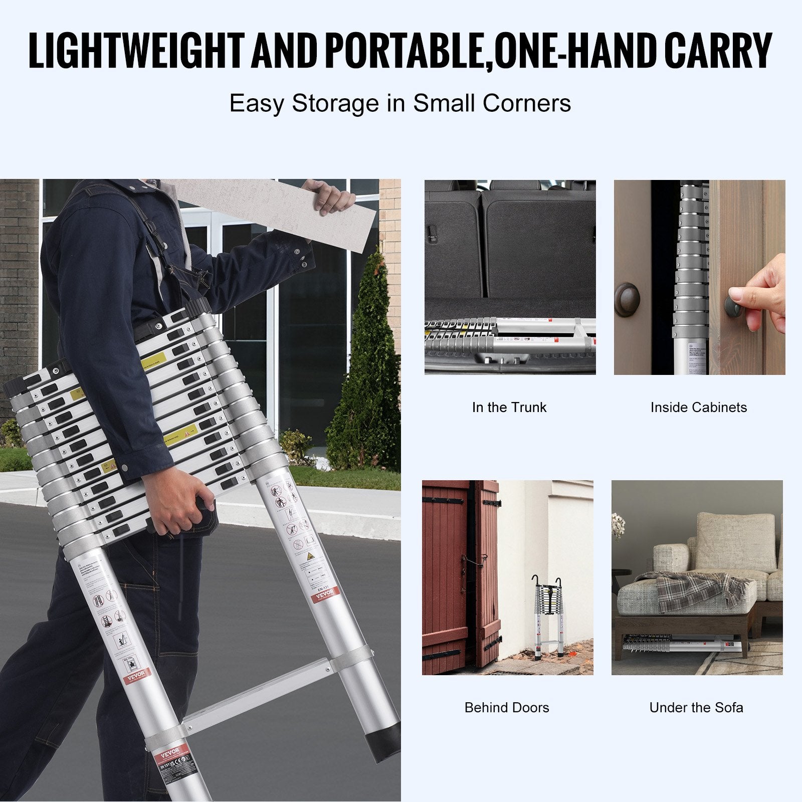Telescoping Extension Ladder 16.5FT Multi-button Retraction 419 LBS V952-SSLTQLHJK16509O6XV0