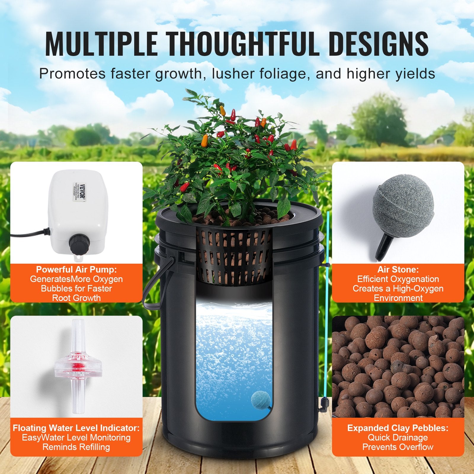 DWC Hydroponics Grow System Deep Water Culture with Top Drip 1 Bucket 20L V952-SSSPXT1T8INKXKB8IV3