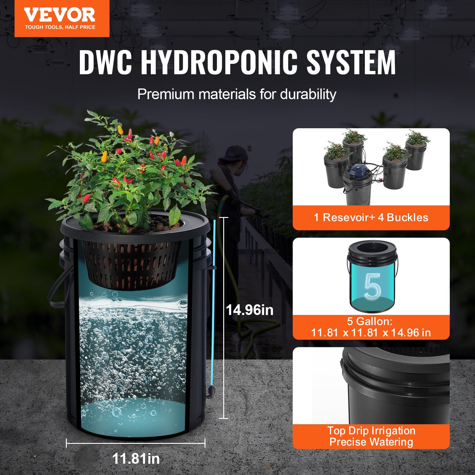 RDWC Hydroponics Grow System, Hydroponic Growing Kit with Top Drip, Recirculating Deep Water Culture 4 V952-SSSPXT41T8INE1FIBV3
