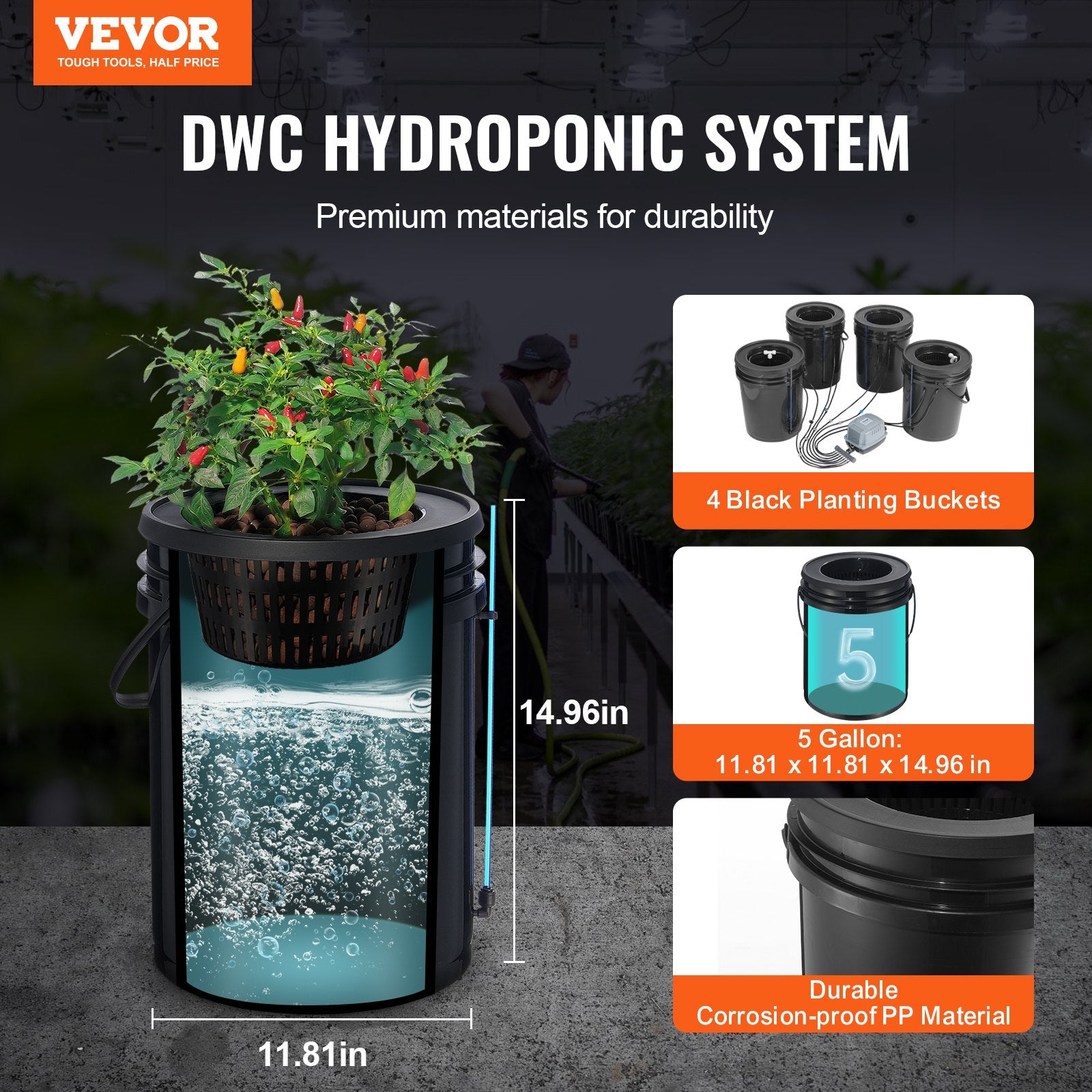 DWC Hydroponics Grow System Deep Water Culture with Top Drip 4 Buckets V952-SSSPXT4T8INKT37WZV3