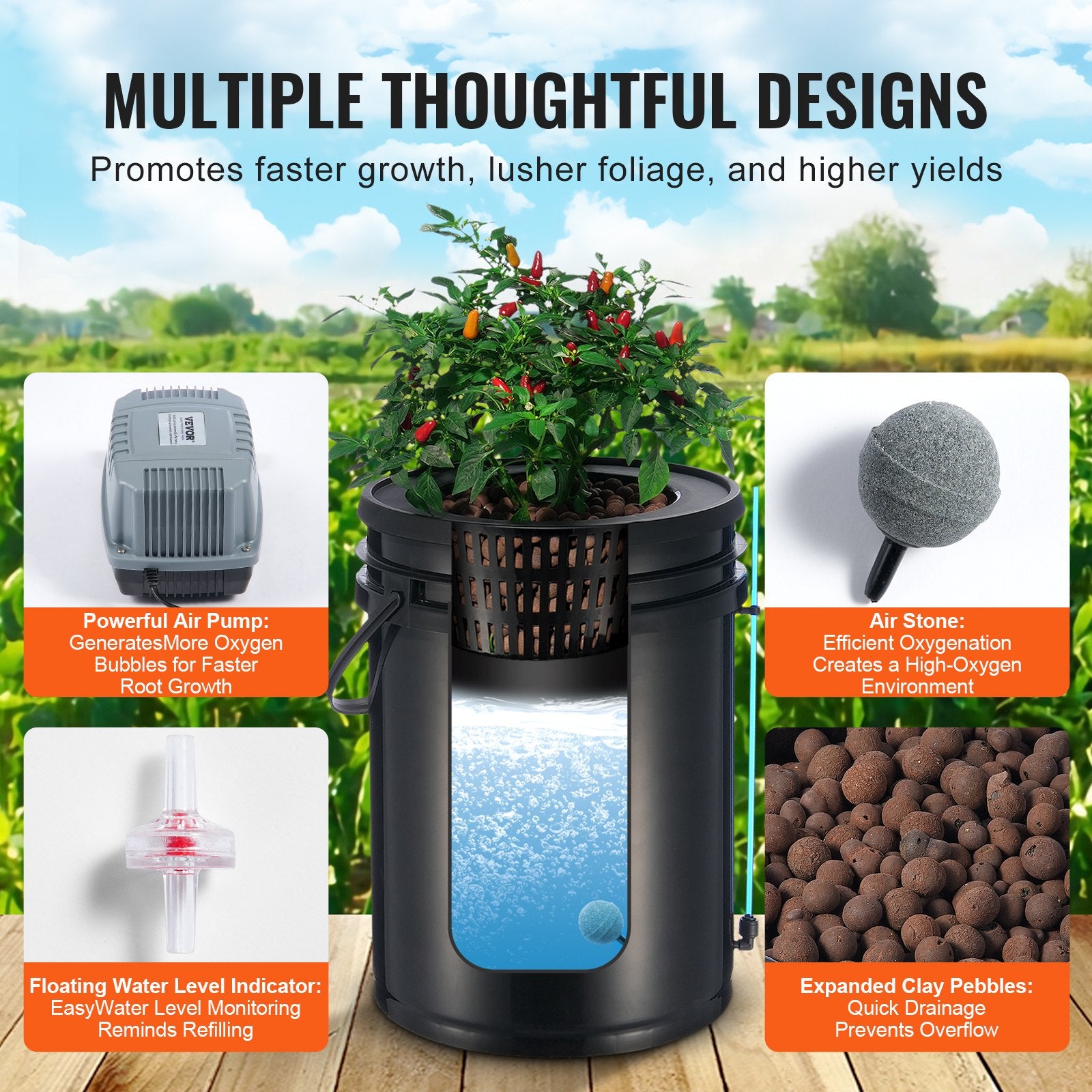 DWC Hydroponics Grow System Deep Water Culture with Top Drip 4 Buckets V952-SSSPXT4T8INKT37WZV3