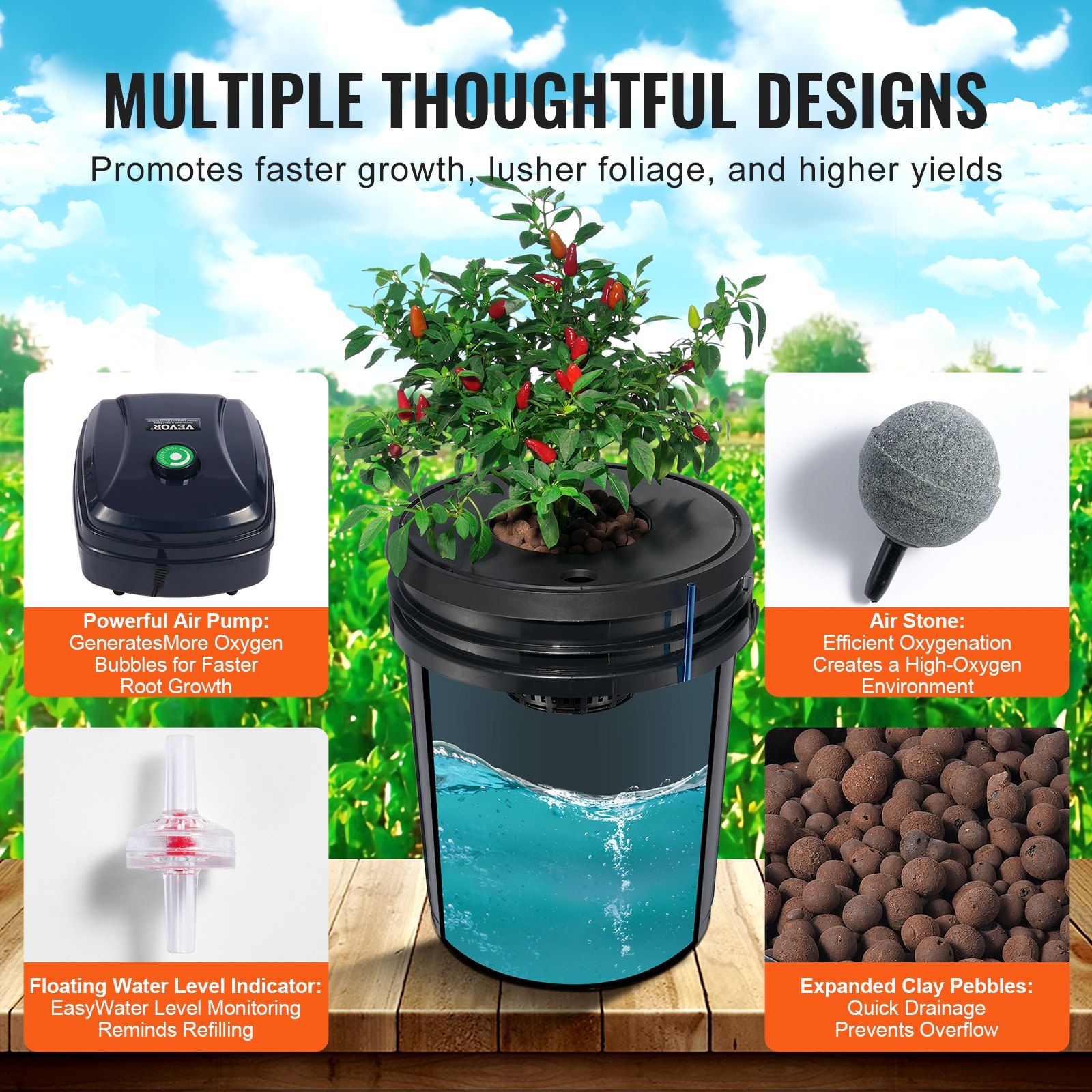 DWC Hydroponics Grow System, Hydroponic Growing System, Deep Water Culture 5-Gallon 4 Buckets, DWC System V952-SSSPXTYX4110VW1XKV3