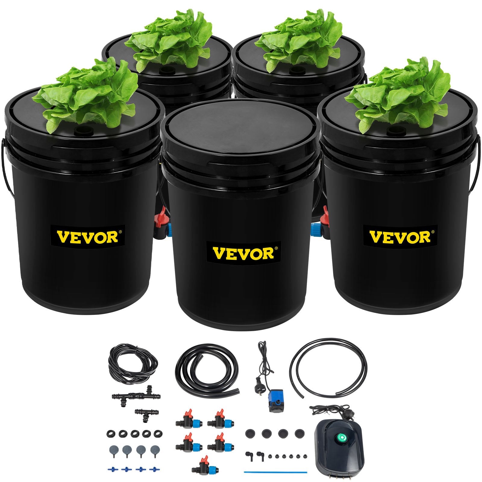 DWC Hydroponic System, 5 Gallon 5 Buckets, Deep Water Culture Growing Bucket, Hydroponics Grow Kit with Pump, V952-SSSPXTYX5220VAXN5V3