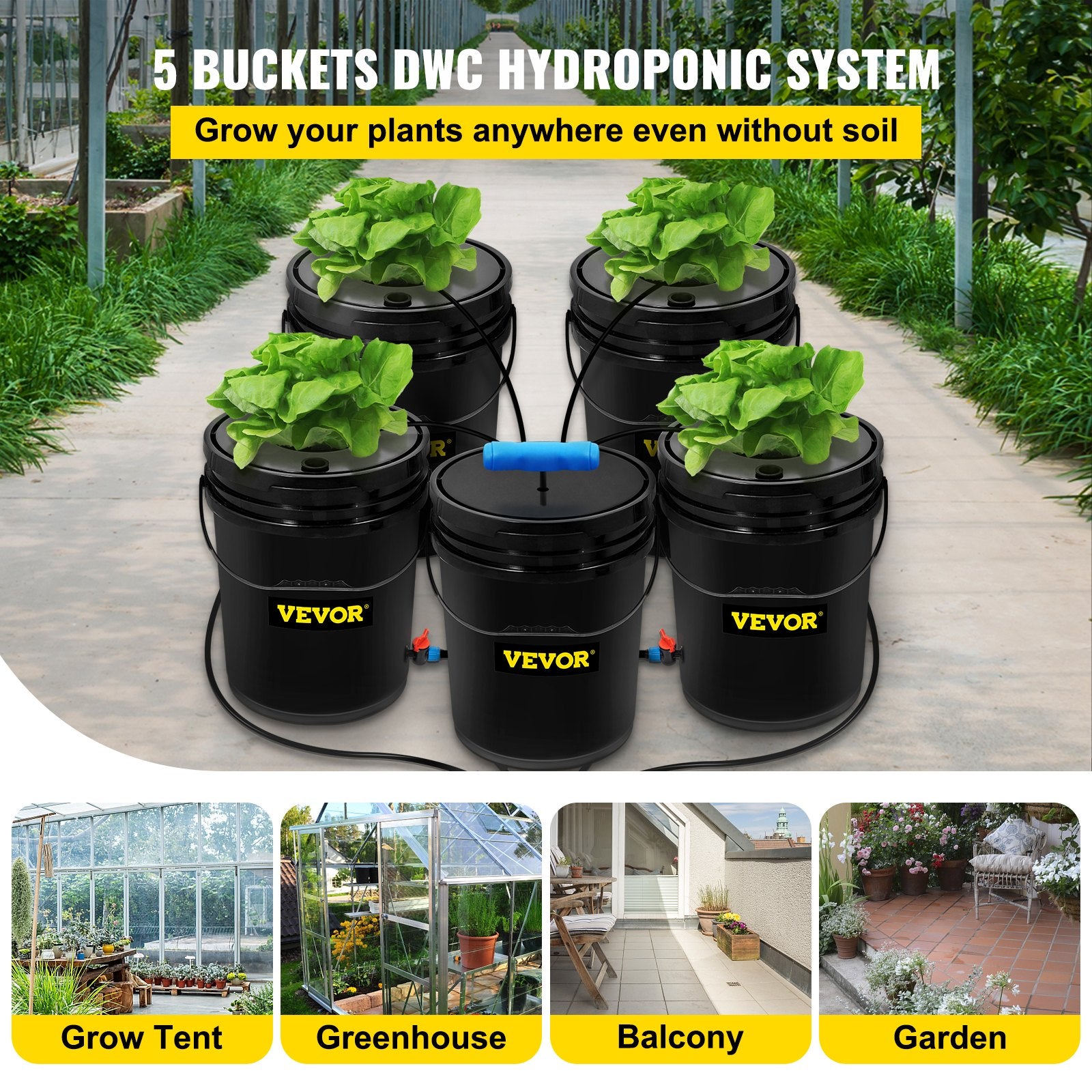 DWC Hydroponic System, 5 Gallon 5 Buckets, Deep Water Culture Growing Bucket, Hydroponics Grow Kit with Pump, V952-SSSPXTYX5220VAXN5V3