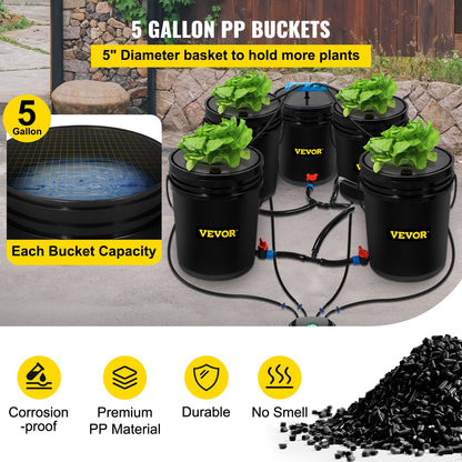 DWC Hydroponic System, 5 Gallon 5 Buckets, Deep Water Culture Growing Bucket, Hydroponics Grow Kit with Pump, V952-SSSPXTYX5220VAXN5V3